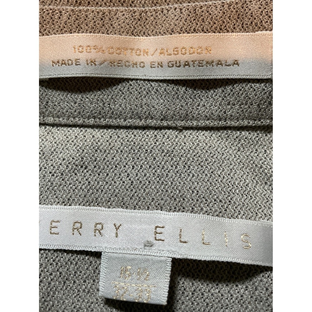 Perry Ellis Mens Button Down Shirt 15.5 32/33 Taupe Tan 100% Cotton Textured L/S - Picture 6 of 8